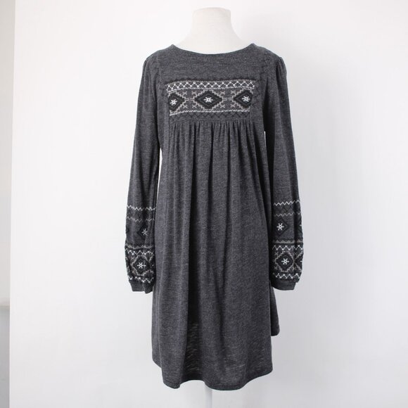 Illa Illa Dress Sz M Gray Embroidery Unlined Hi Lo Acrylic Nylon Bohemian Dress - Picture 9 of 14